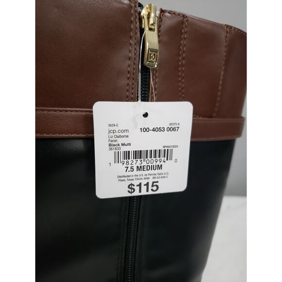 NEW SIZE 7.5 Liz Claiborne Riding Boot Knee High Heel Black Brown Gold Old Money - Picture 4 of 7